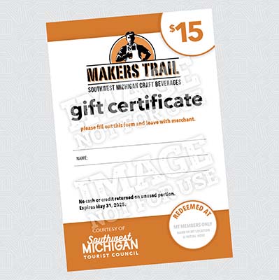 Level One Reward: A Makers Trail $15 Gift Certificate.