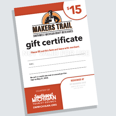 Level One Reward: A Makers Trail $15 Gift Certificate.